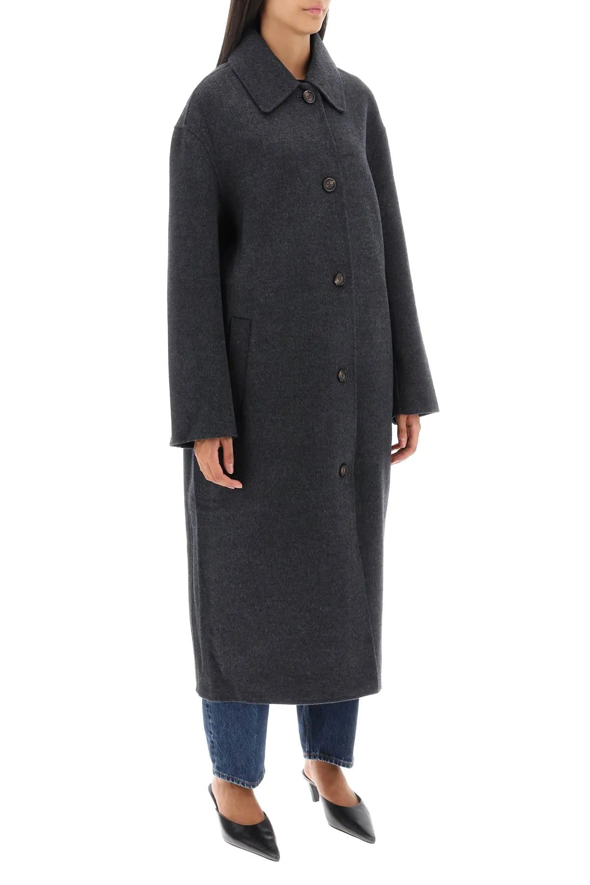 Toteme long car coat in wool doublé