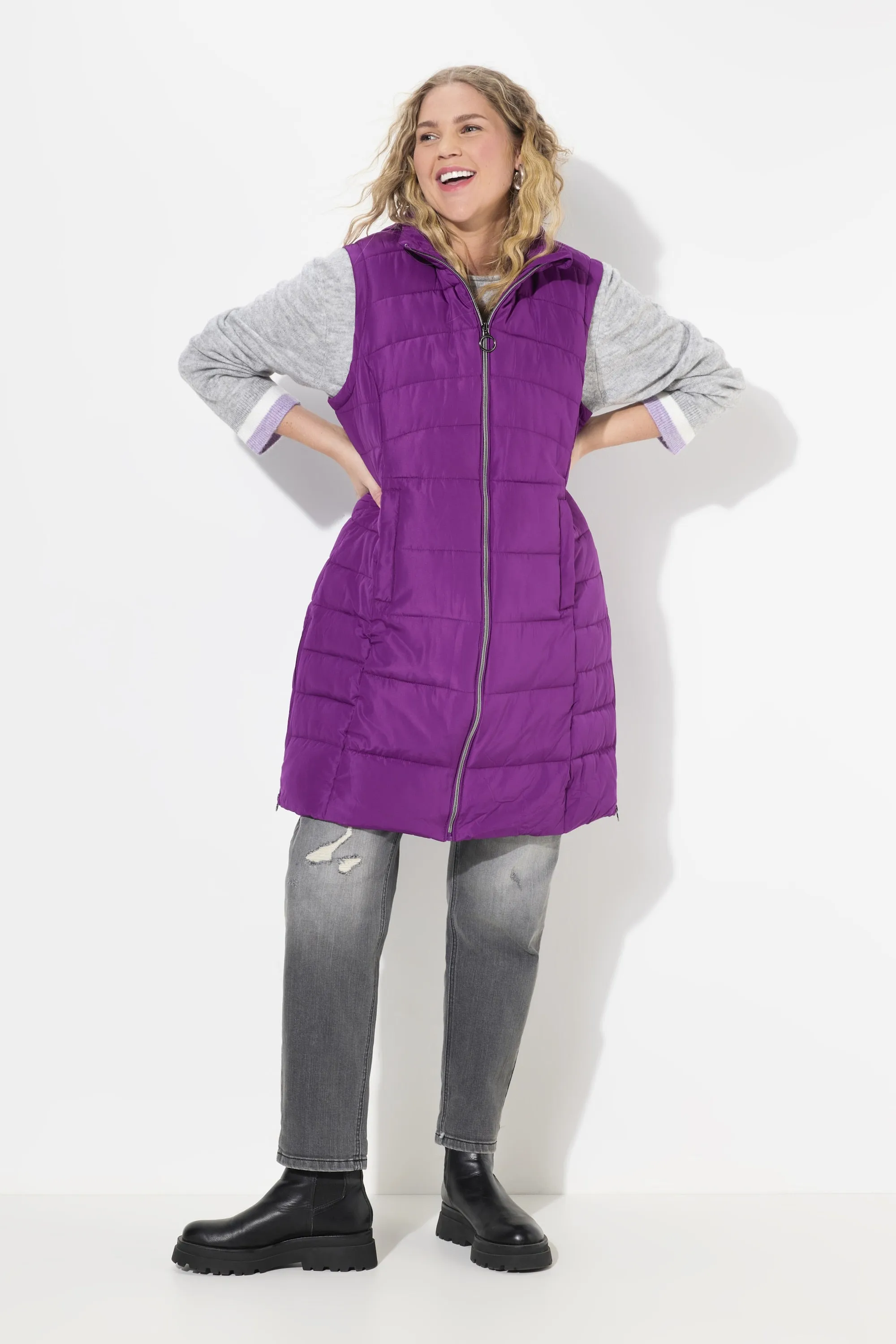 Ulla Popken Quilted Gilet in Purple