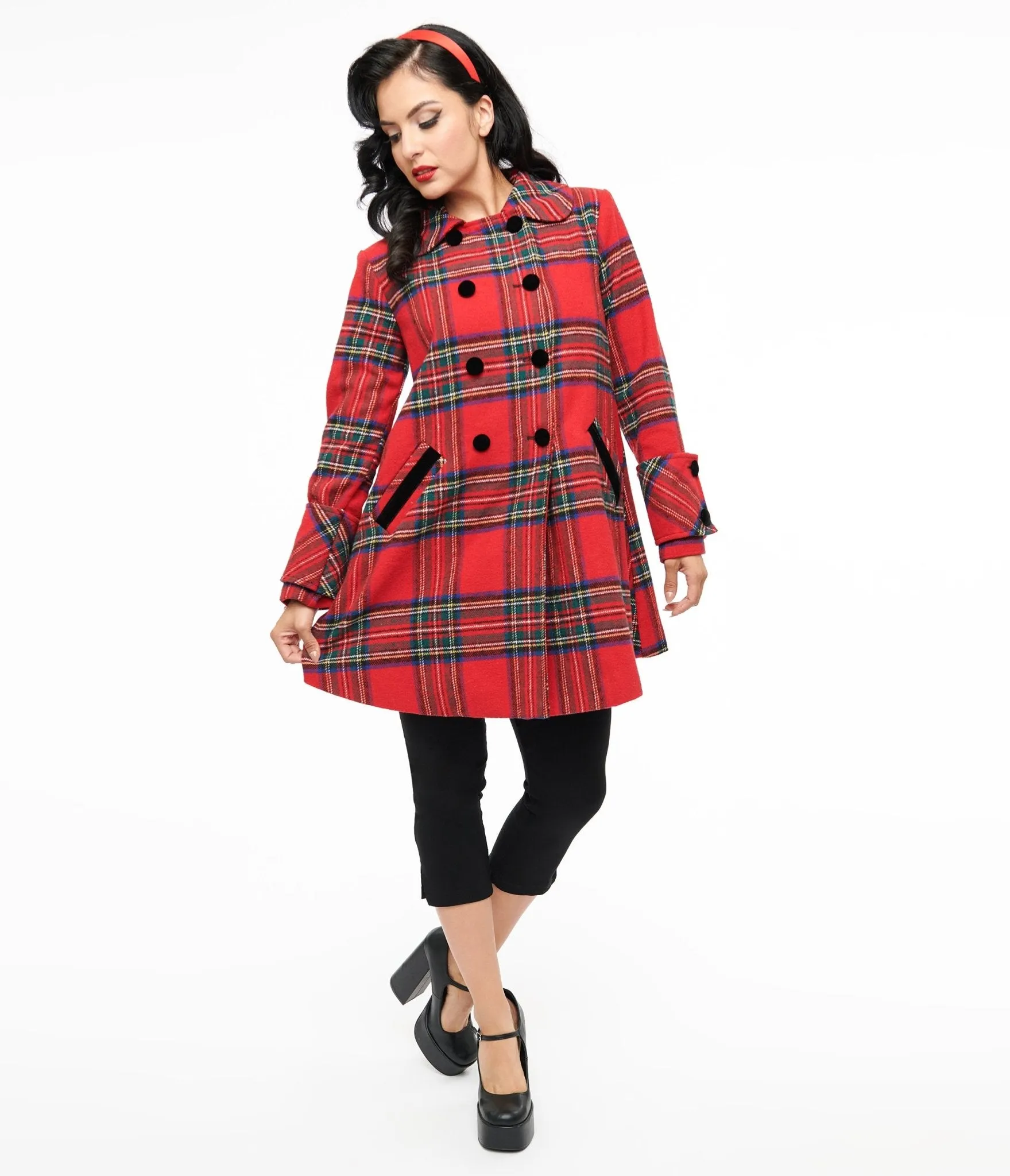 Unique Vintage 1960s Red Plaid Peacoat