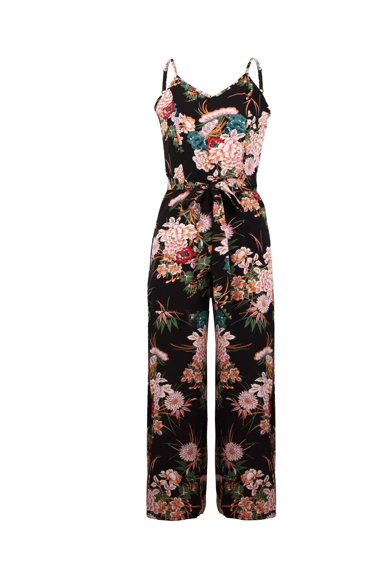 V Neck Floral Slit Jumpsuit