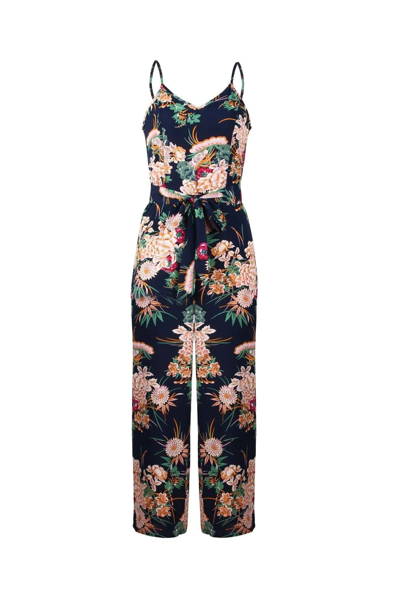 V Neck Floral Slit Jumpsuit