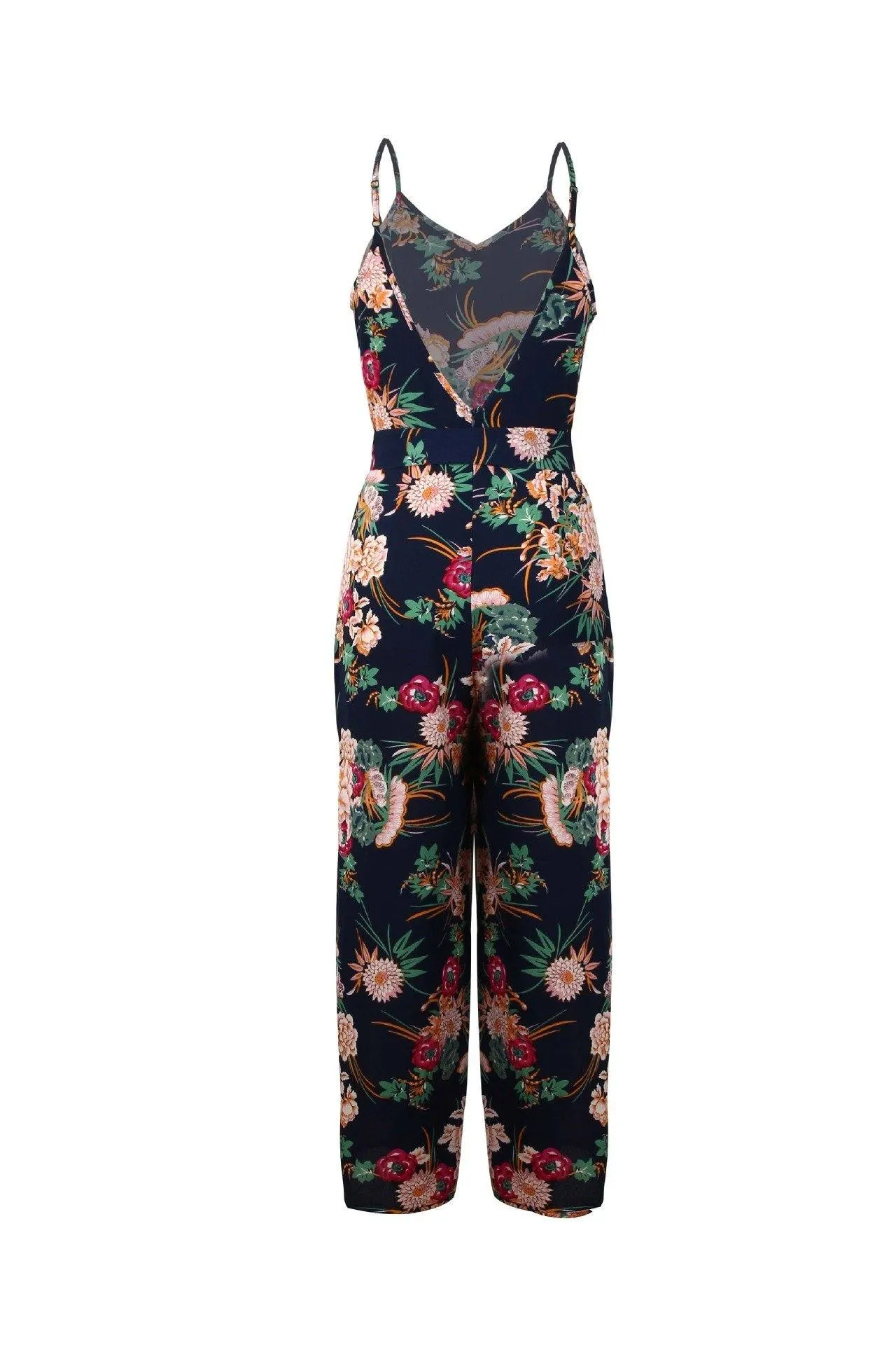 V Neck Floral Slit Jumpsuit