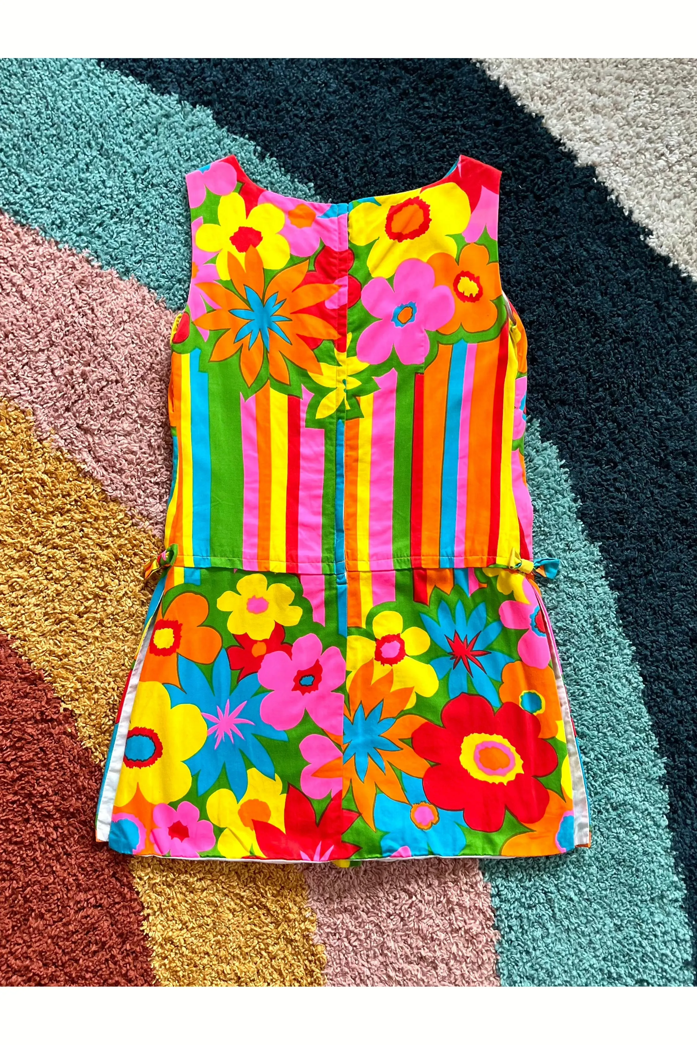 Vintage 60s RARE Rainbow Flower Power Romper/Mini