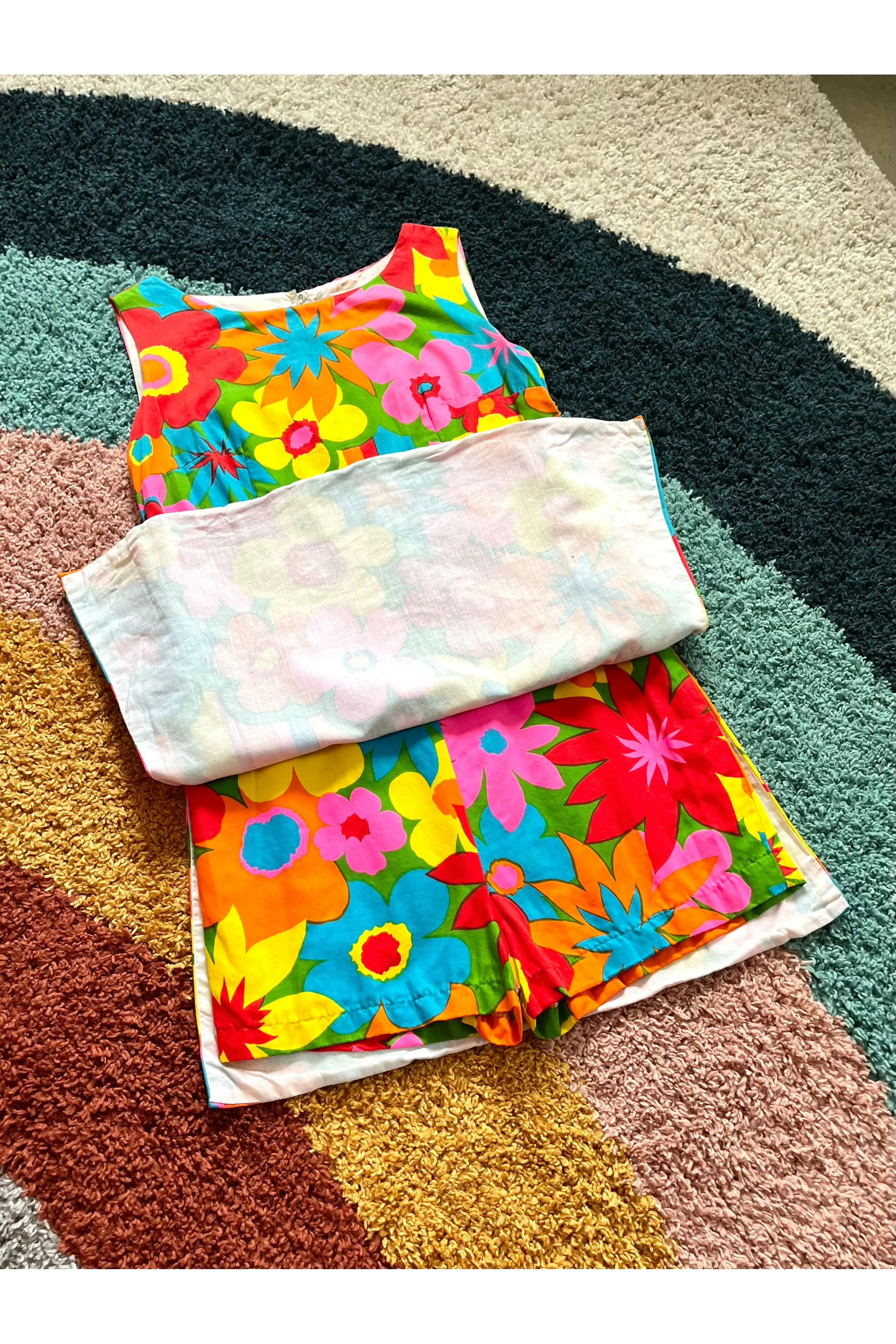 Vintage 60s RARE Rainbow Flower Power Romper/Mini