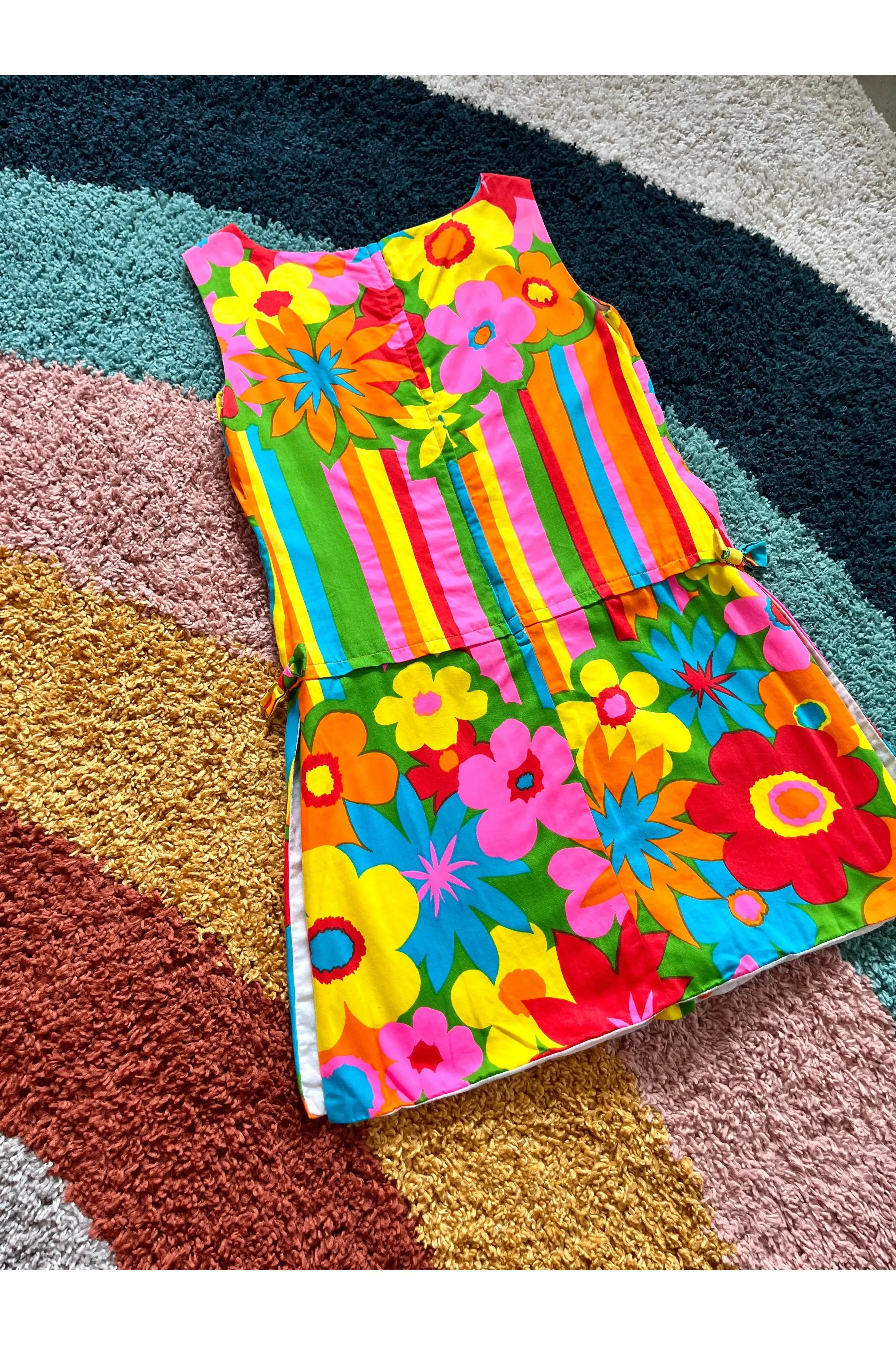 Vintage 60s RARE Rainbow Flower Power Romper/Mini