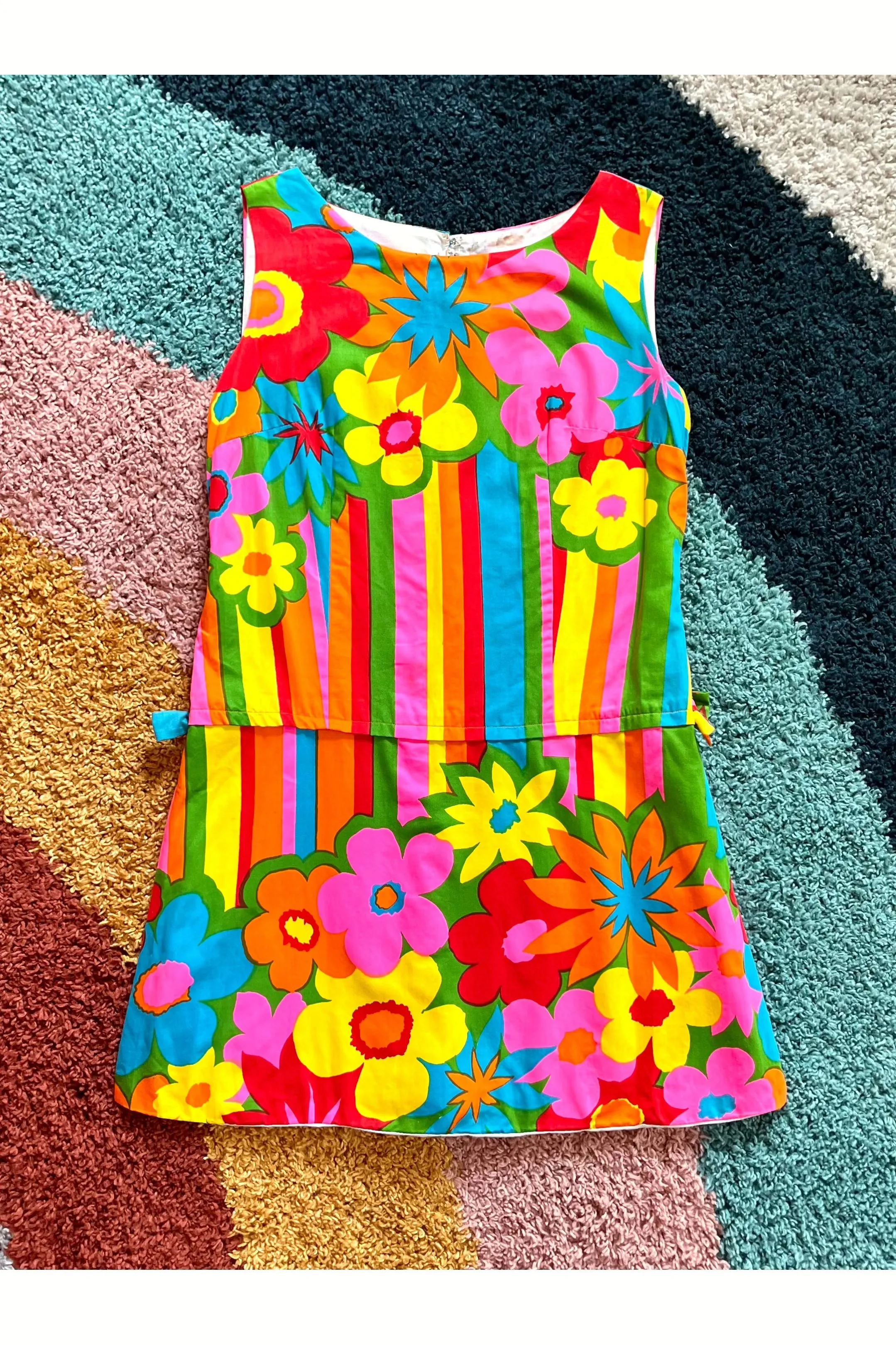 Vintage 60s RARE Rainbow Flower Power Romper/Mini