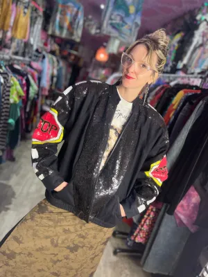 Vintage 90s Sequin Stop Sign Bomber Jacket