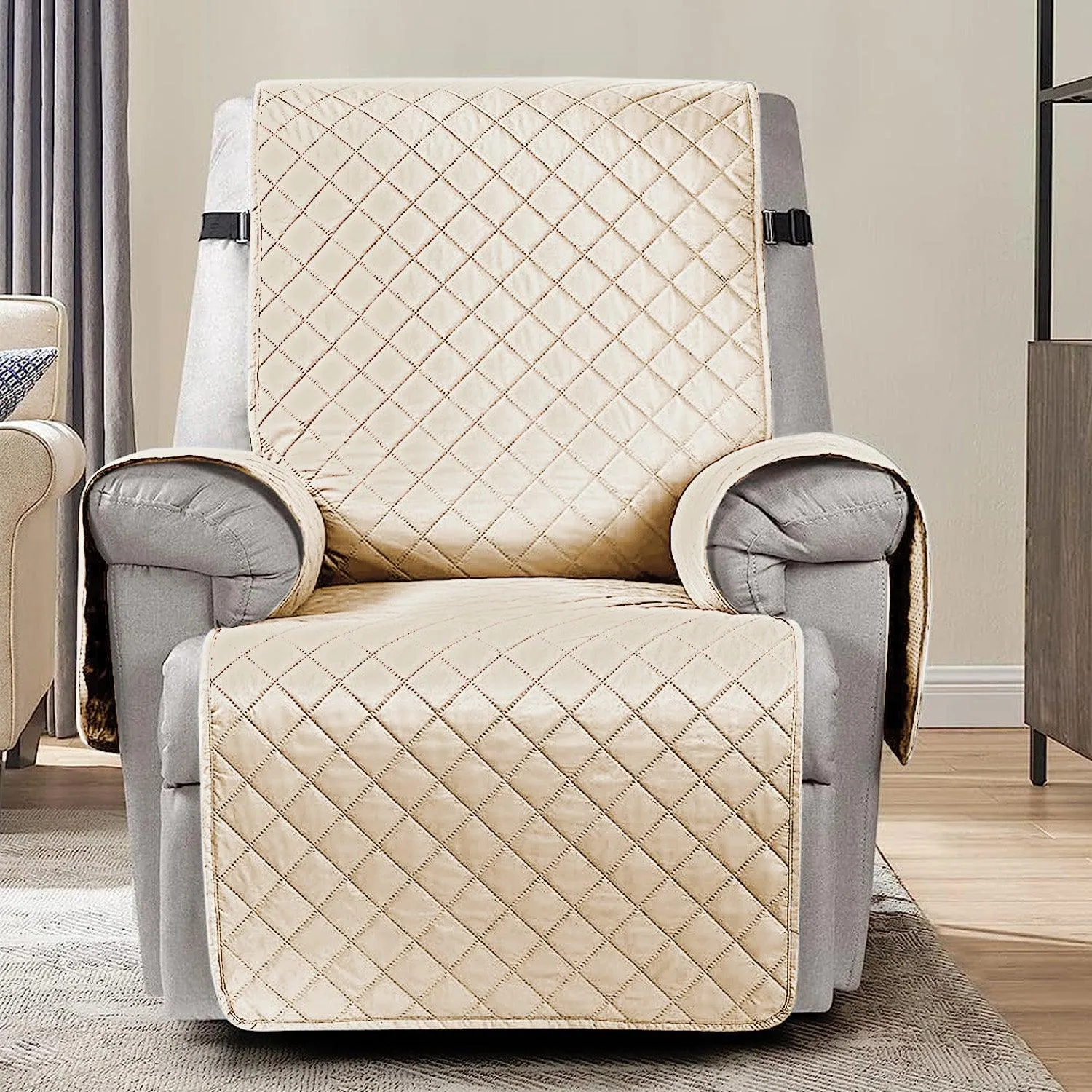 Waterproof Quilted Recliner Sofa Mat for One Seater Recliner Sofa, Cream