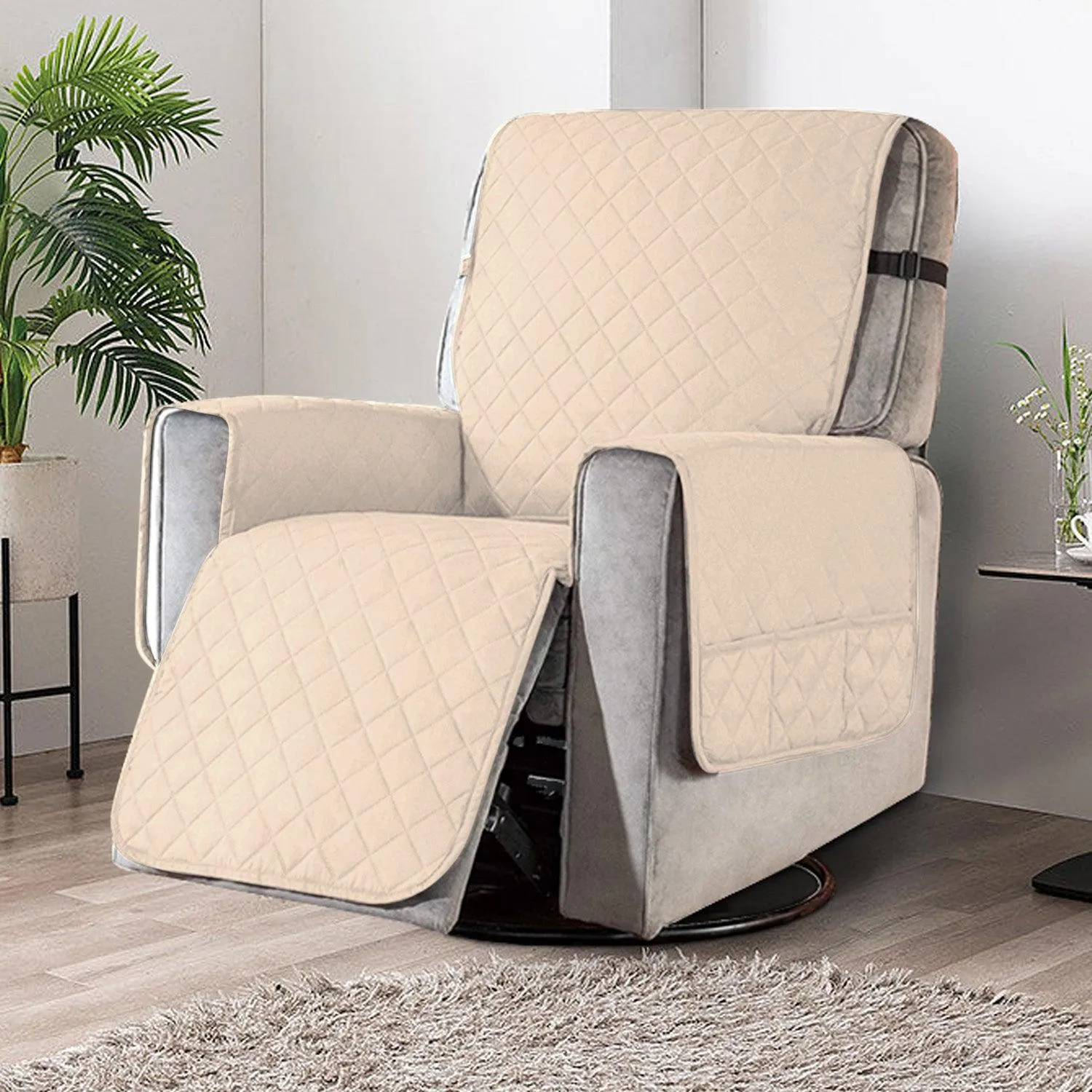 Waterproof Quilted Recliner Sofa Mat for One Seater Recliner Sofa, Cream