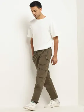 WES Casuals Green Cargo Cotton Blend Relaxed-Fit Joggers