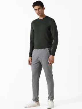 WES Formals Solid Forest Green Ribbed Slim-Fit Sweater