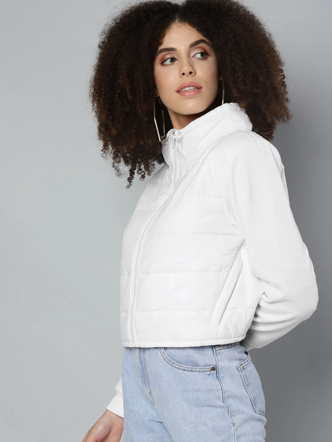 White Drawstring Puffer Jacket