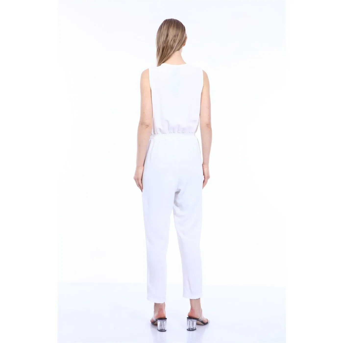 White Waist Pleated Jumpsuit