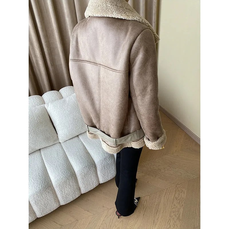 Wjczt cold weather outfits Street Motorcycle Clothing Granular Velvet Fur Integrated Stand Collar Thickened Cotton Coat Autumn and Winter Sn4345