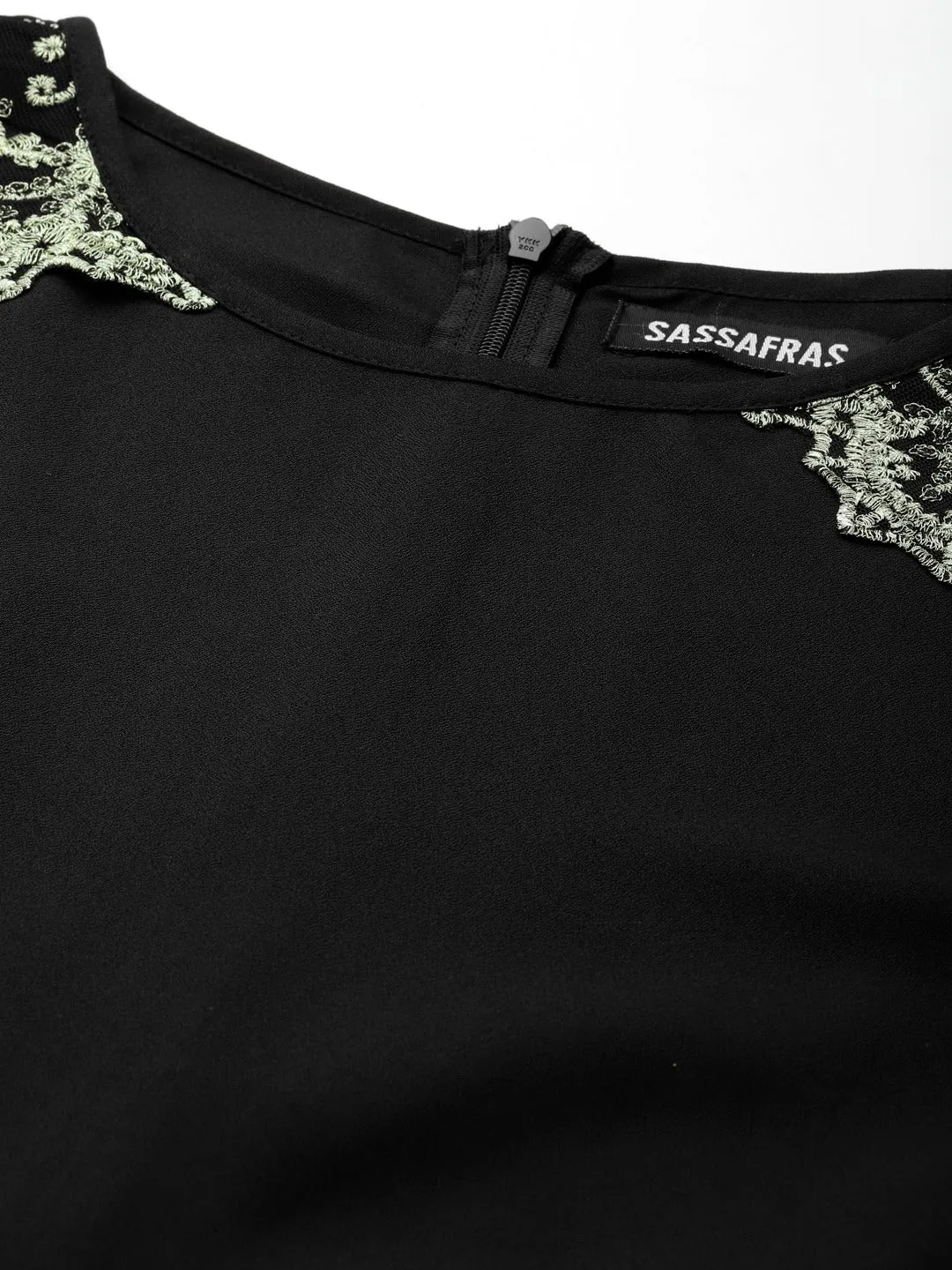 Women Black Lace Patch Detail Jumpsuit