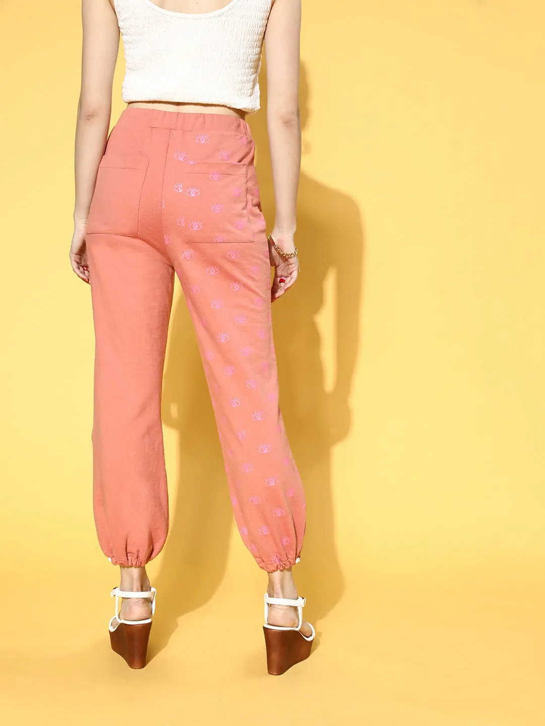 Women Peach Eye Print Cargo Joggers