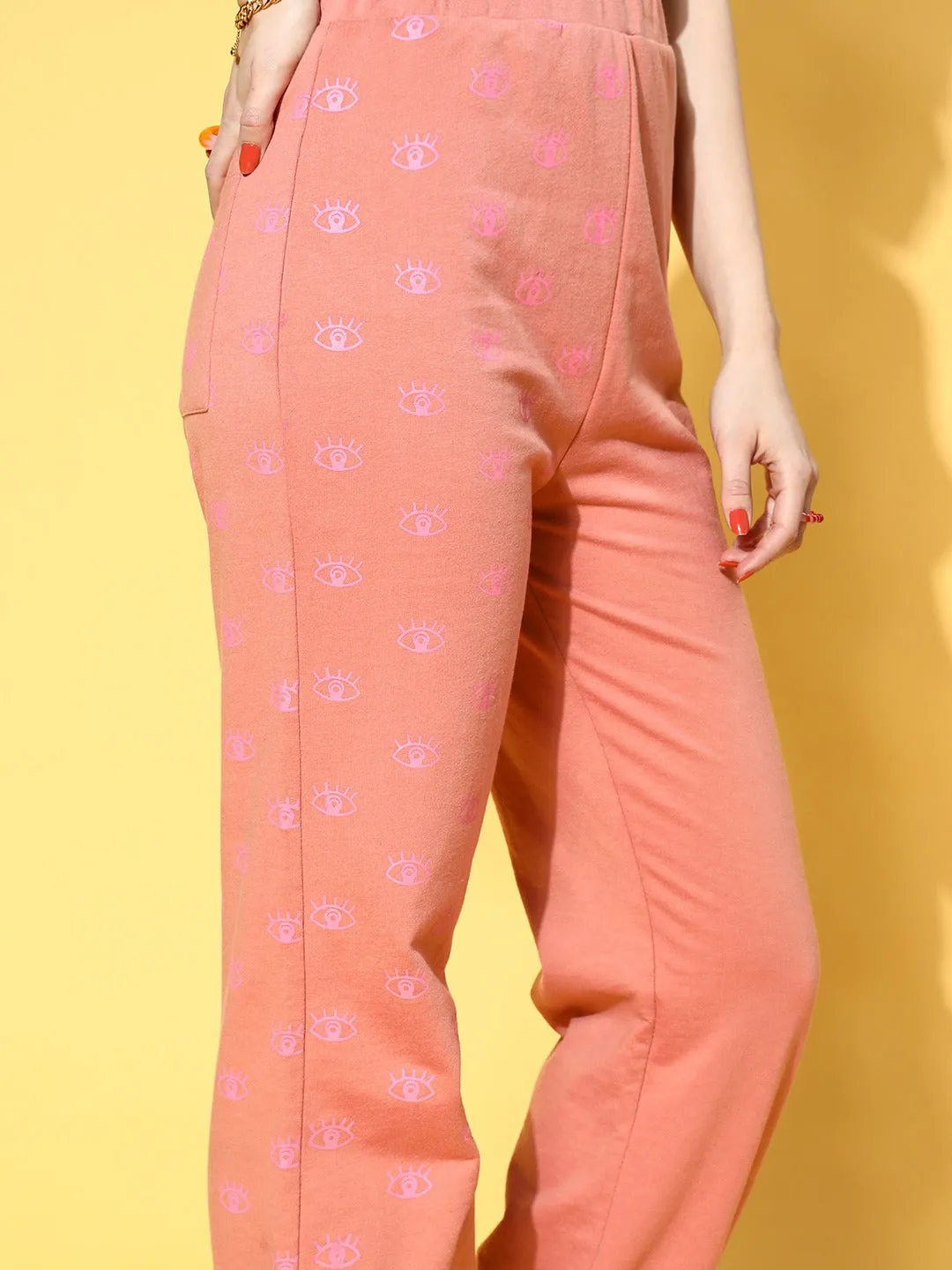 Women Peach Eye Print Cargo Joggers