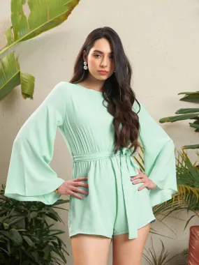 Women Sea Green Back Cut-Out Playsuit