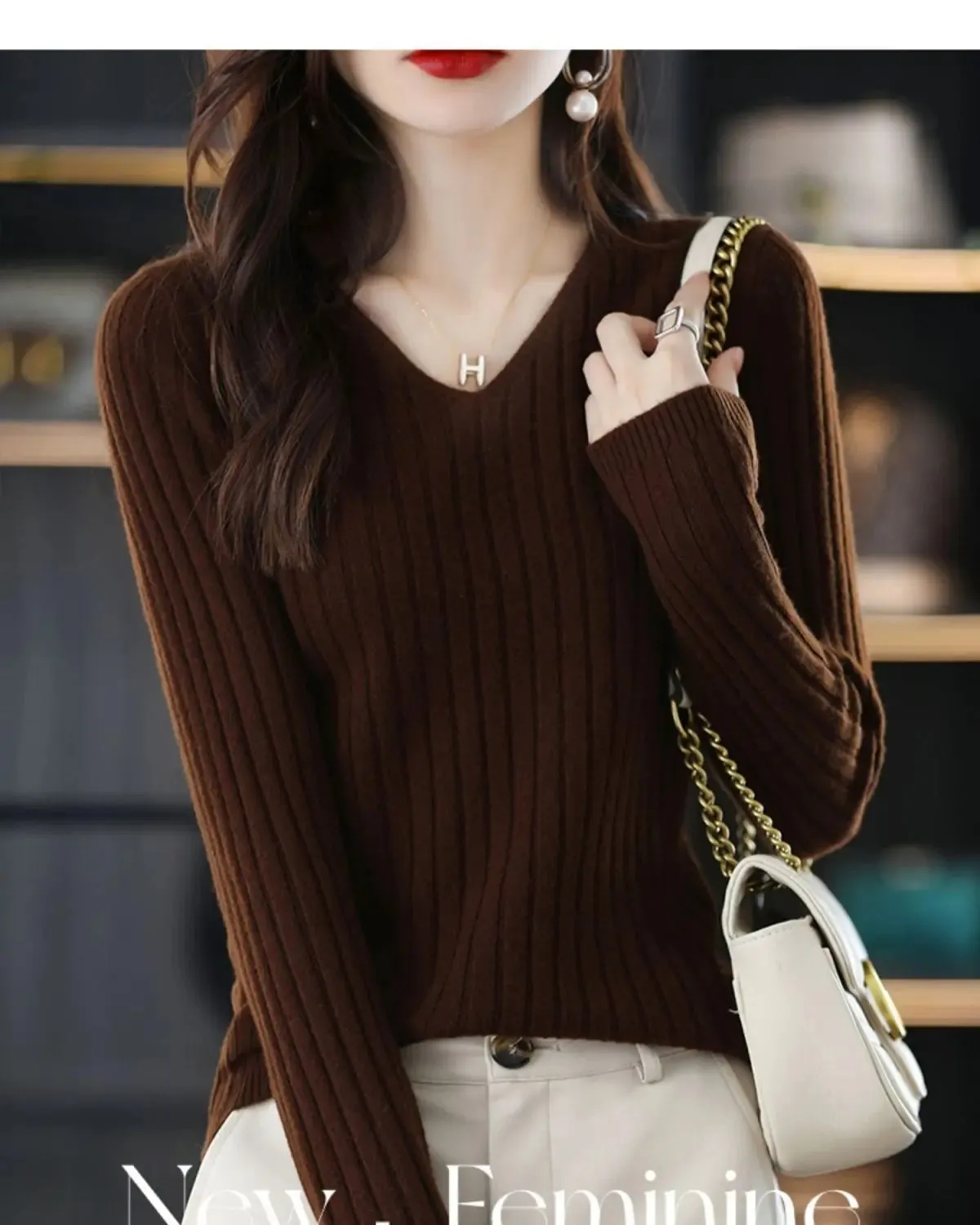 Women Sweater Long Sleeve Top Knitted Pullover V-Neck Fashion Sweater Woman Winter 2022 Basic Female Clothing Soild OL Sweaters