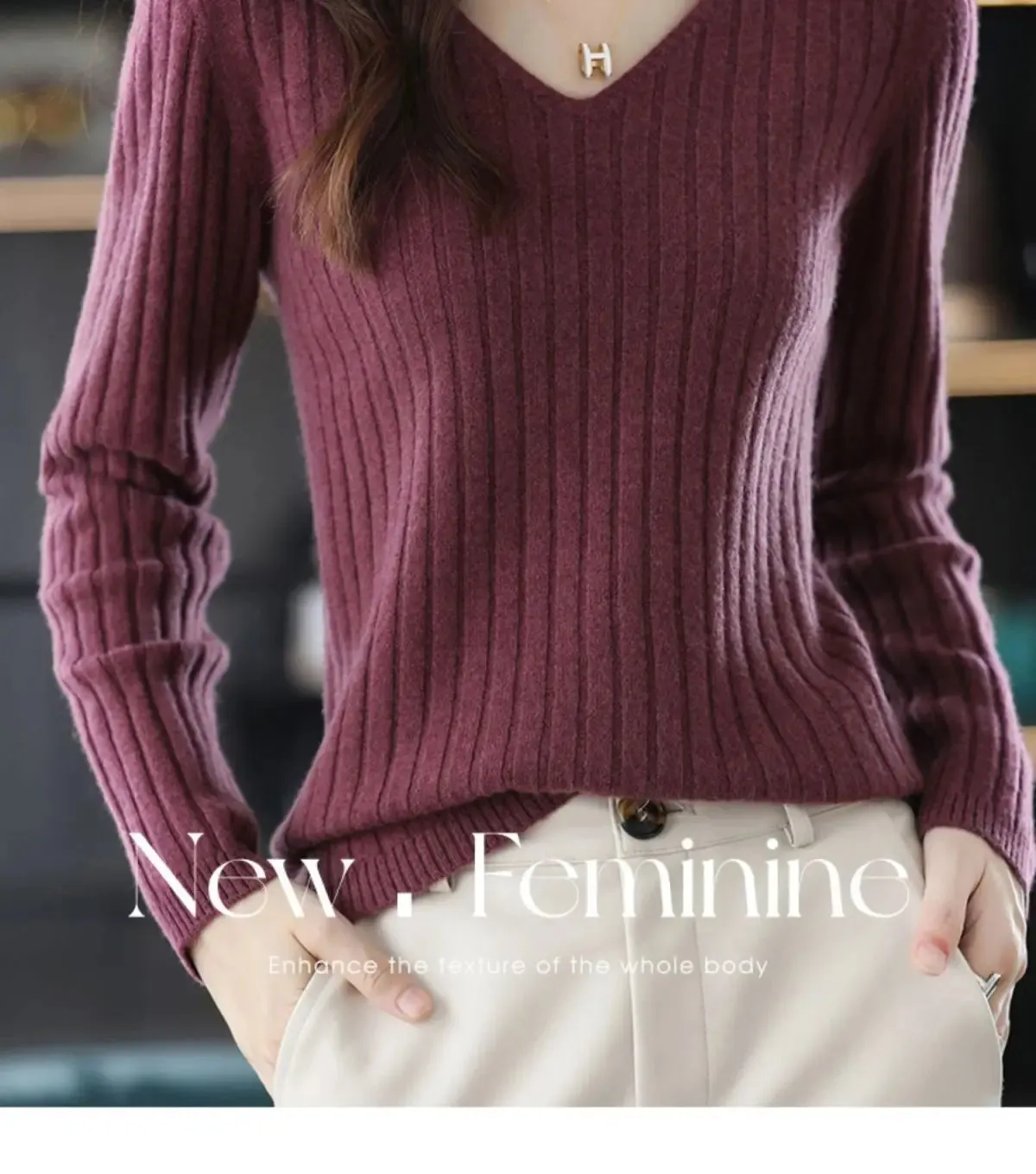 Women Sweater Long Sleeve Top Knitted Pullover V-Neck Fashion Sweater Woman Winter 2022 Basic Female Clothing Soild OL Sweaters