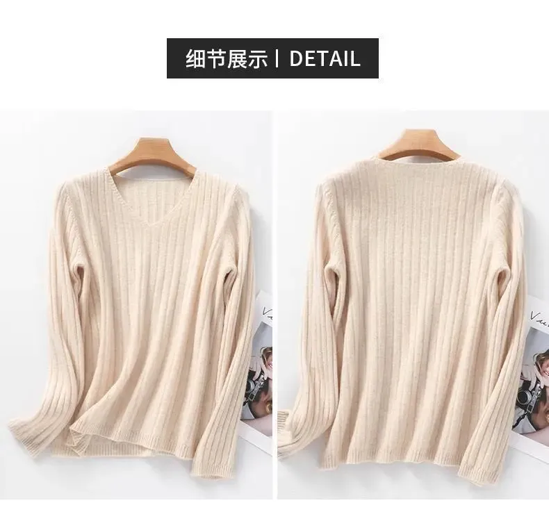 Women Sweater Long Sleeve Top Knitted Pullover V-Neck Fashion Sweater Woman Winter 2022 Basic Female Clothing Soild OL Sweaters