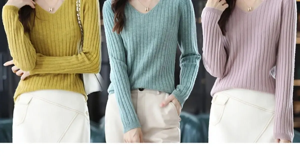 Women Sweater Long Sleeve Top Knitted Pullover V-Neck Fashion Sweater Woman Winter 2022 Basic Female Clothing Soild OL Sweaters