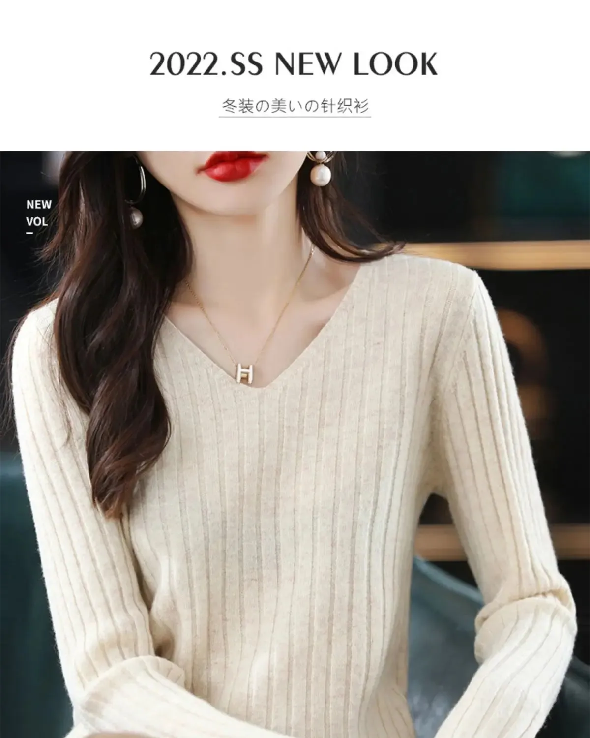 Women Sweater Long Sleeve Top Knitted Pullover V-Neck Fashion Sweater Woman Winter 2022 Basic Female Clothing Soild OL Sweaters