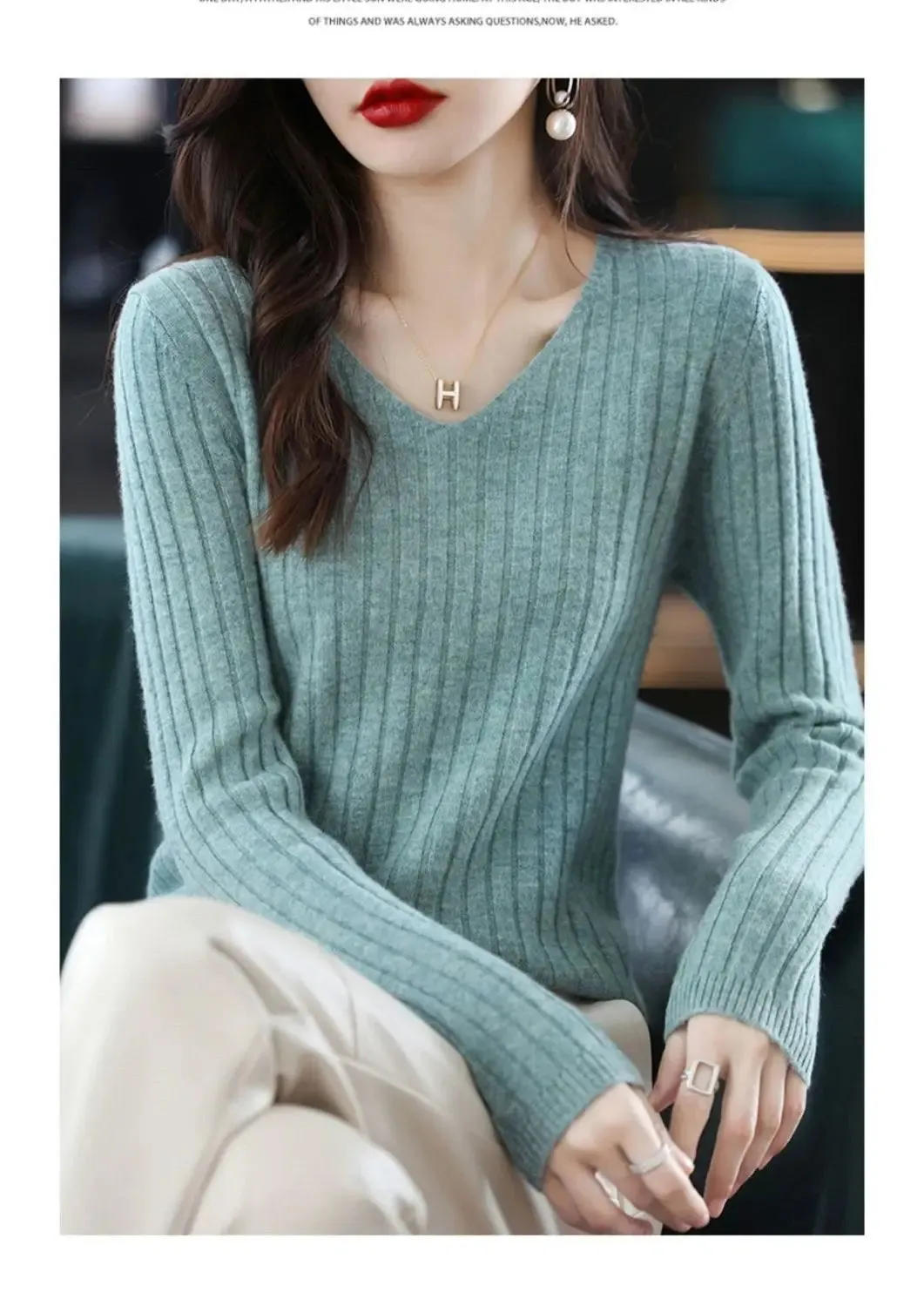 Women Sweater Long Sleeve Top Knitted Pullover V-Neck Fashion Sweater Woman Winter 2022 Basic Female Clothing Soild OL Sweaters