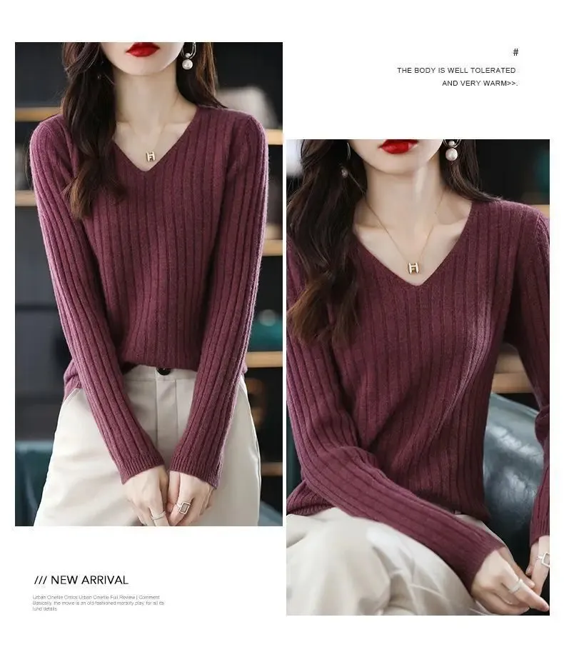 Women Sweater Long Sleeve Top Knitted Pullover V-Neck Fashion Sweater Woman Winter 2022 Basic Female Clothing Soild OL Sweaters