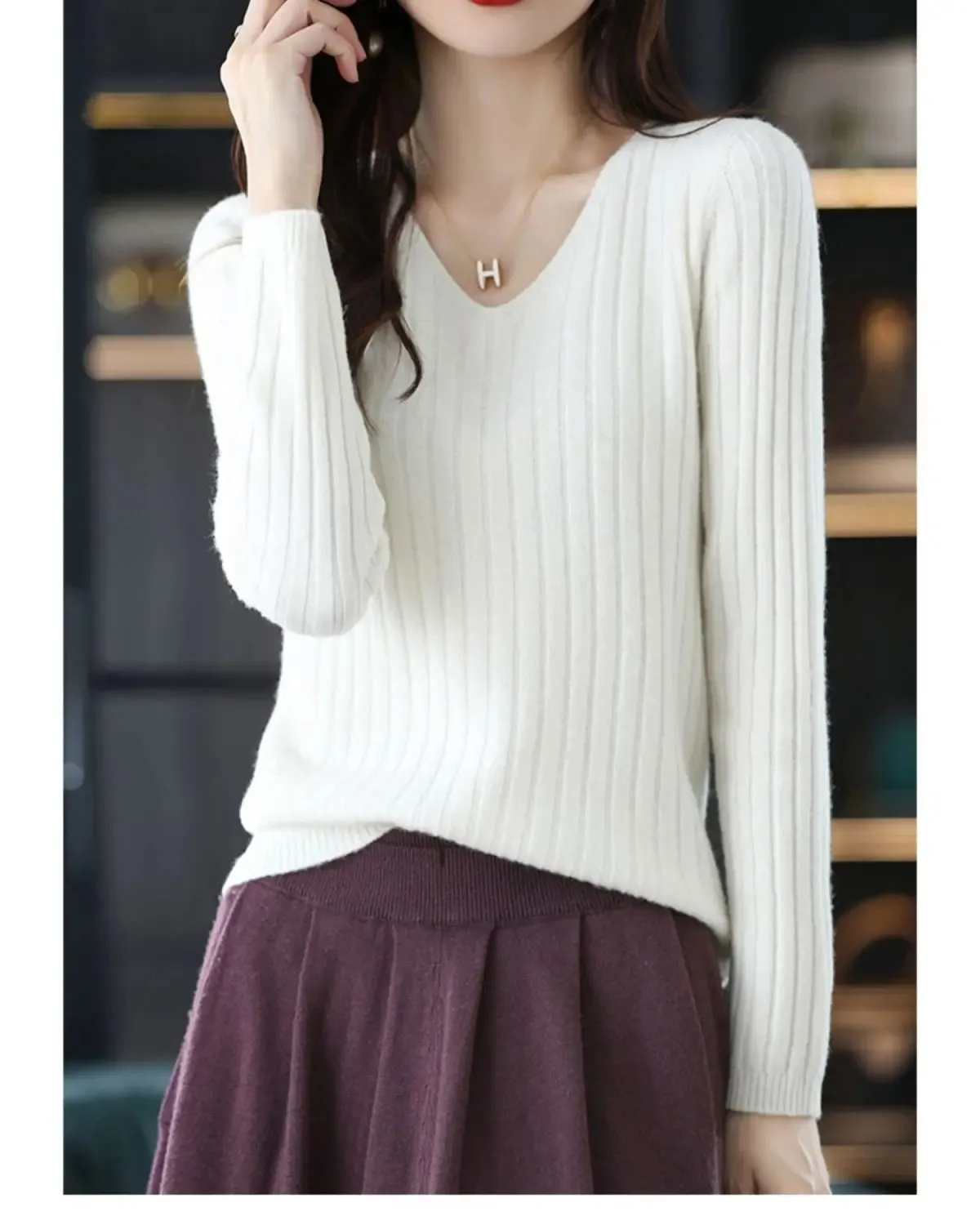 Women Sweater Long Sleeve Top Knitted Pullover V-Neck Fashion Sweater Woman Winter 2022 Basic Female Clothing Soild OL Sweaters