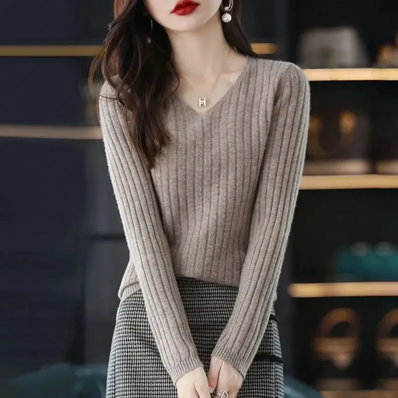 Women Sweater Long Sleeve Top Knitted Pullover V-Neck Fashion Sweater Woman Winter 2022 Basic Female Clothing Soild OL Sweaters