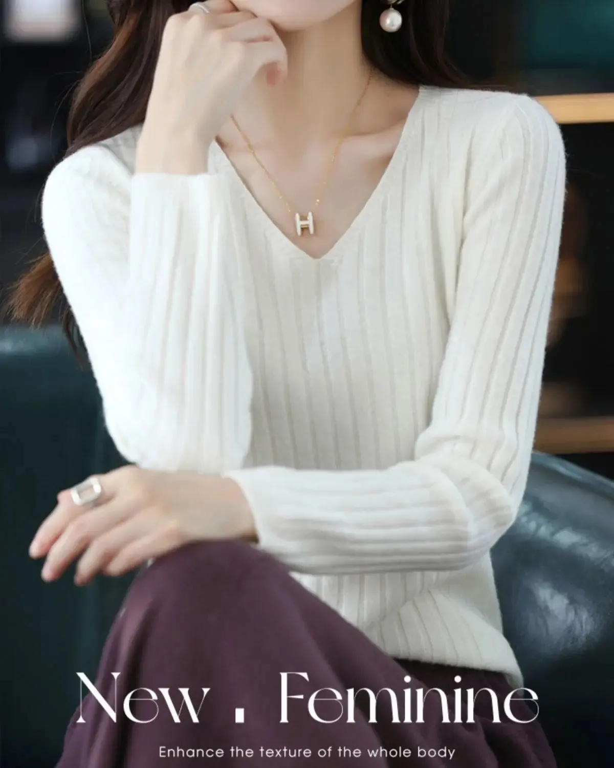 Women Sweater Long Sleeve Top Knitted Pullover V-Neck Fashion Sweater Woman Winter 2022 Basic Female Clothing Soild OL Sweaters