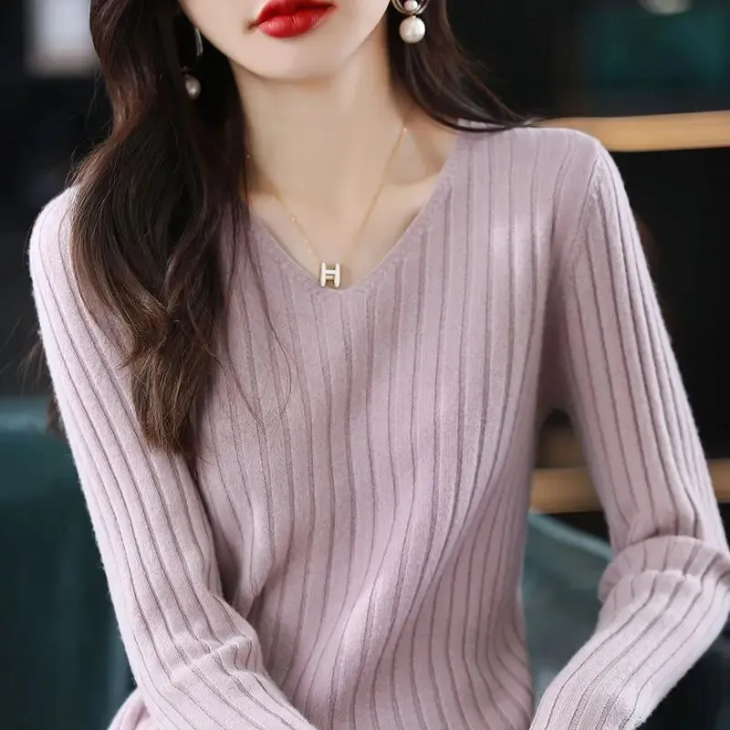 Women Sweater Long Sleeve Top Knitted Pullover V-Neck Fashion Sweater Woman Winter 2022 Basic Female Clothing Soild OL Sweaters