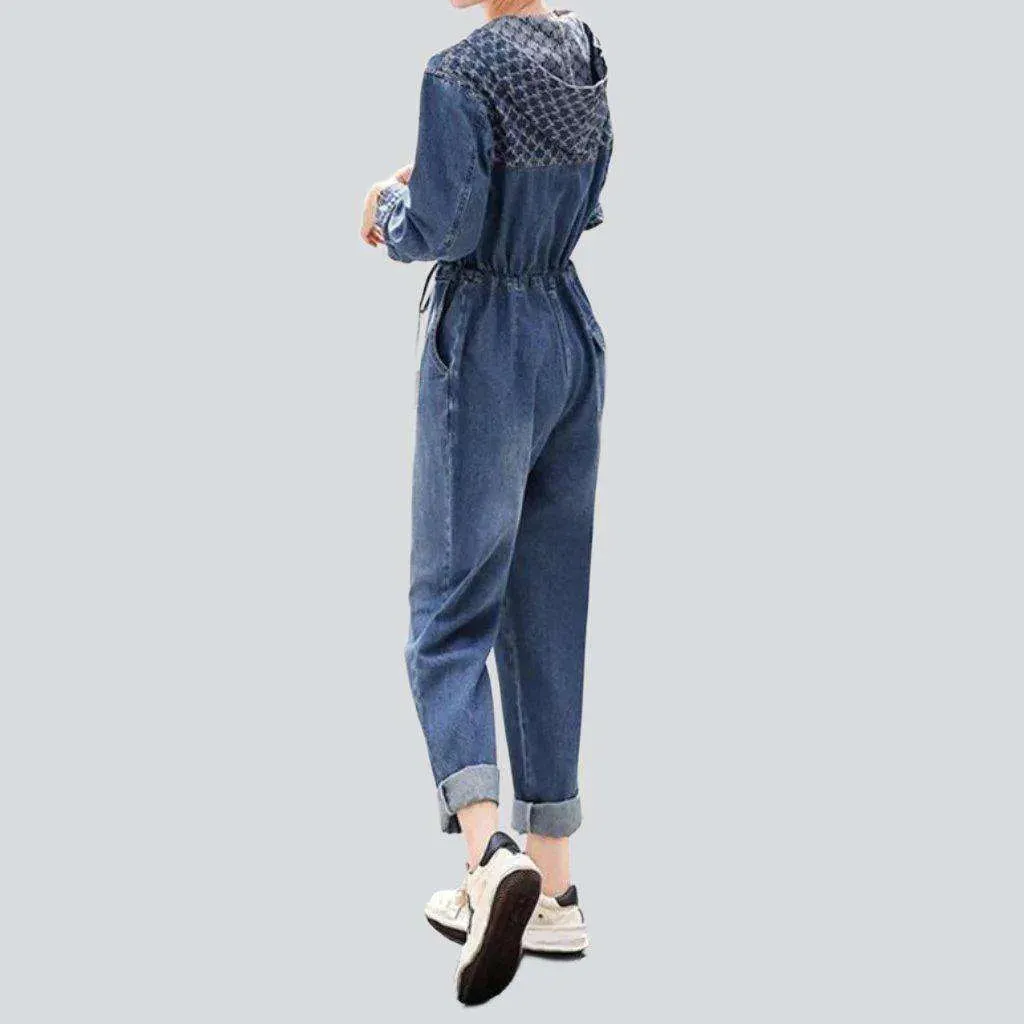 Women's baggy embroidered jeans jumpsuit