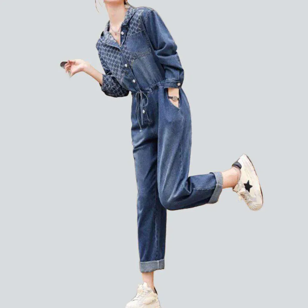 Women's baggy embroidered jeans jumpsuit