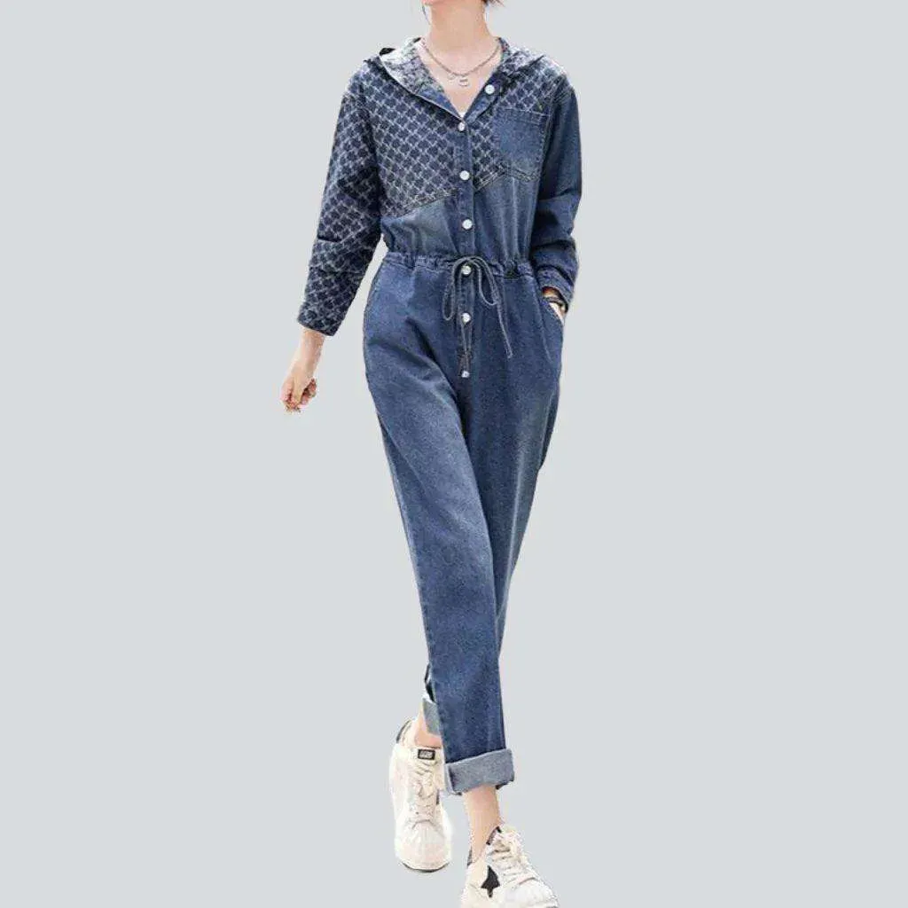 Women's baggy embroidered jeans jumpsuit