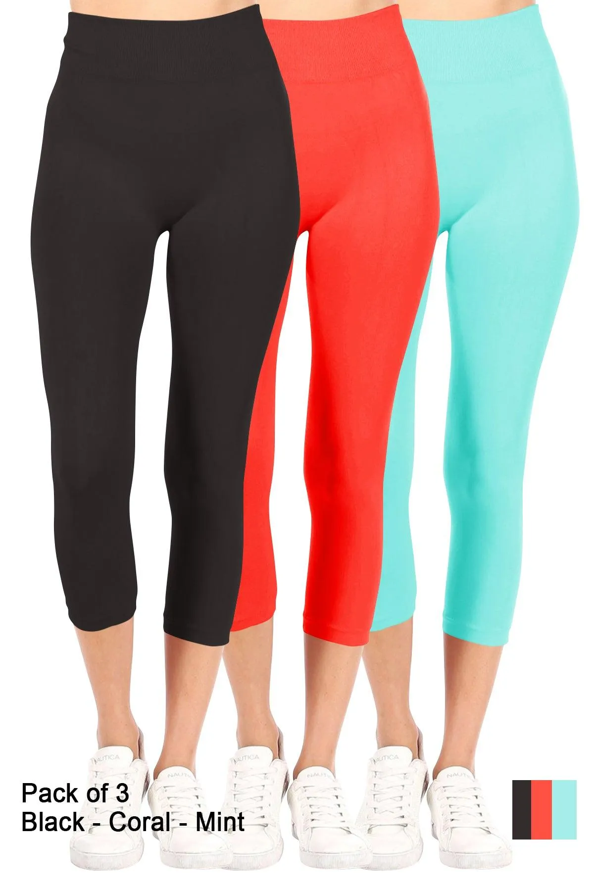 Women's Casual Seamless High Waist Solid Capri Leggings