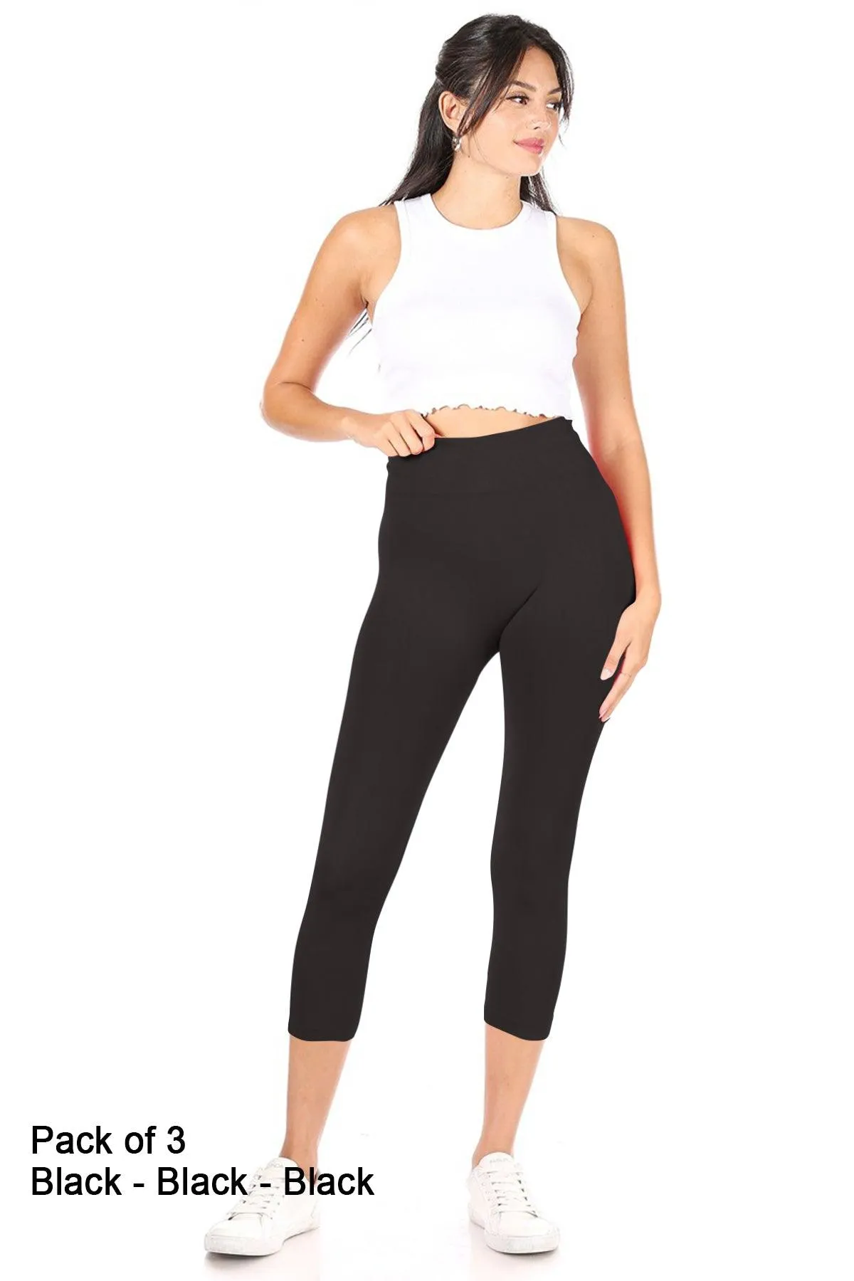 Women's Casual Seamless High Waist Solid Capri Leggings