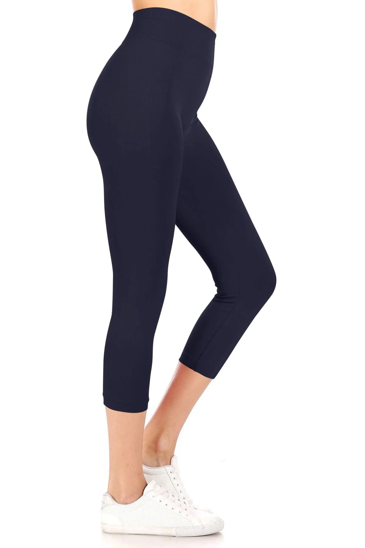 Women's Casual Seamless High Waist Solid Capri Leggings