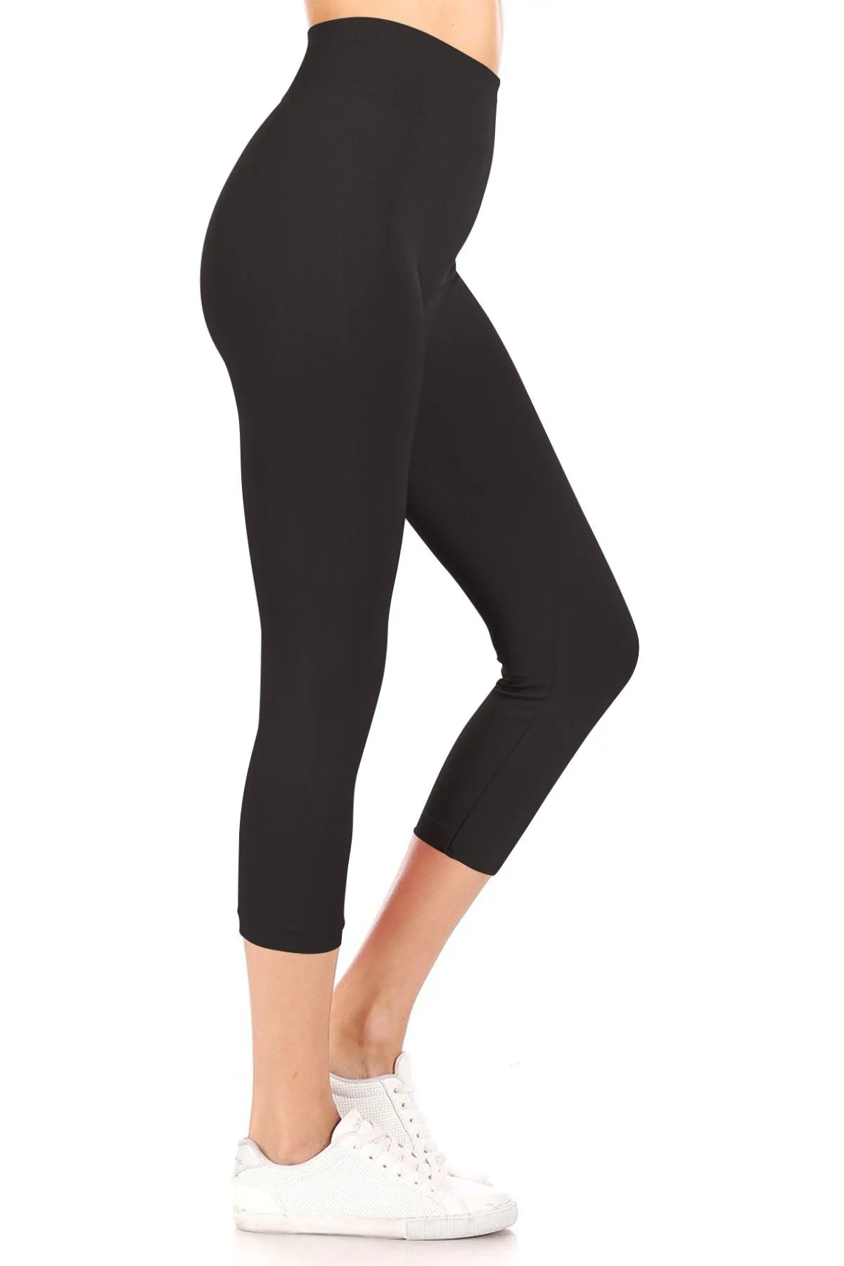 Women's Casual Seamless High Waist Solid Capri Leggings