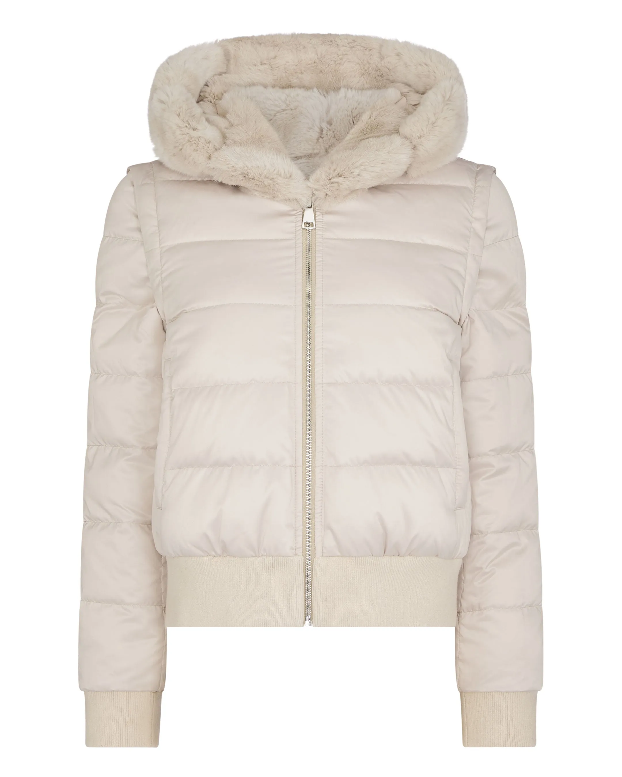 Women's Eva Birdseye Fur Hooded Jacket Ecru White