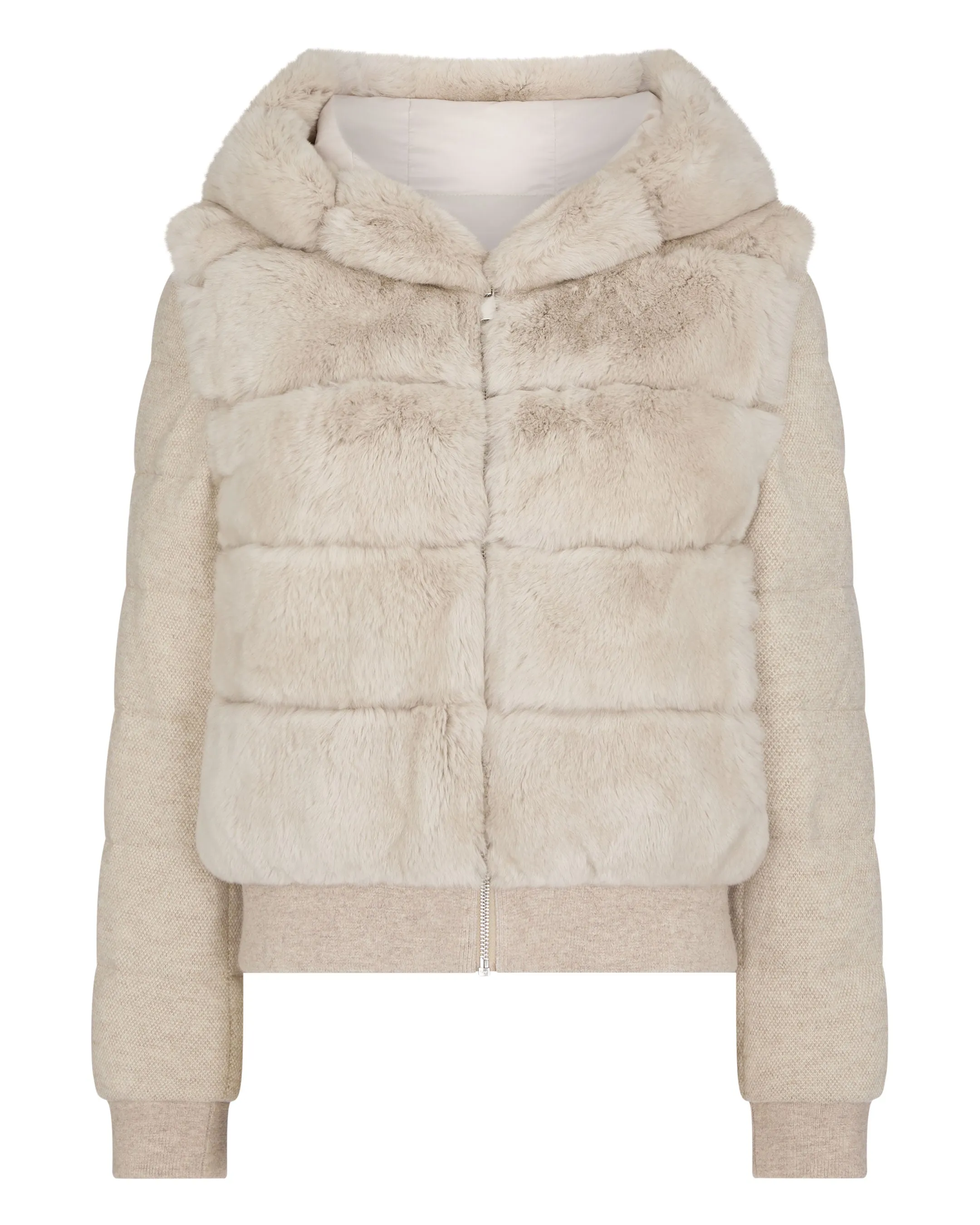 Women's Eva Birdseye Fur Hooded Jacket Ecru White