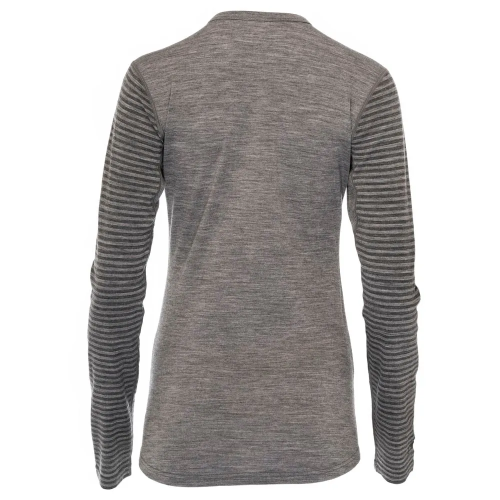 Womens Merino 180 Long Sleeve Crew (Stripe Charcoal/Smoke)