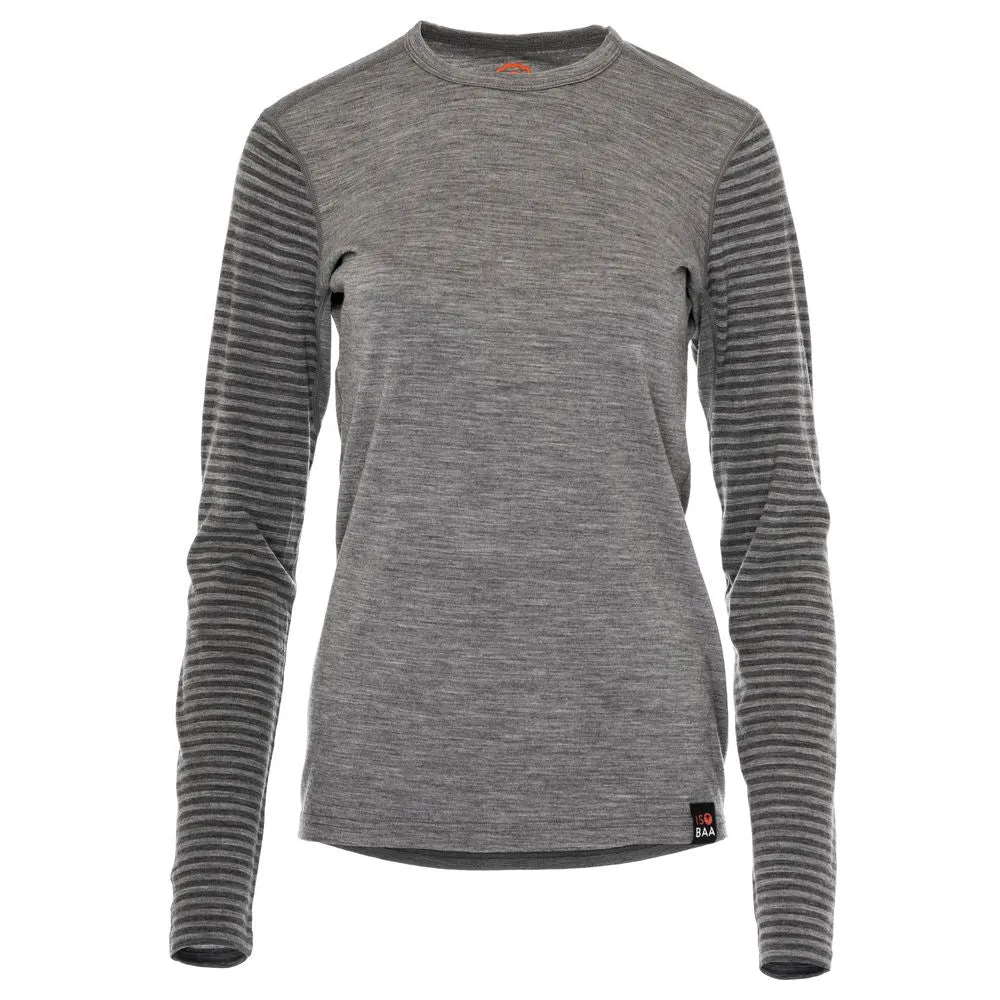 Womens Merino 180 Long Sleeve Crew (Stripe Charcoal/Smoke)