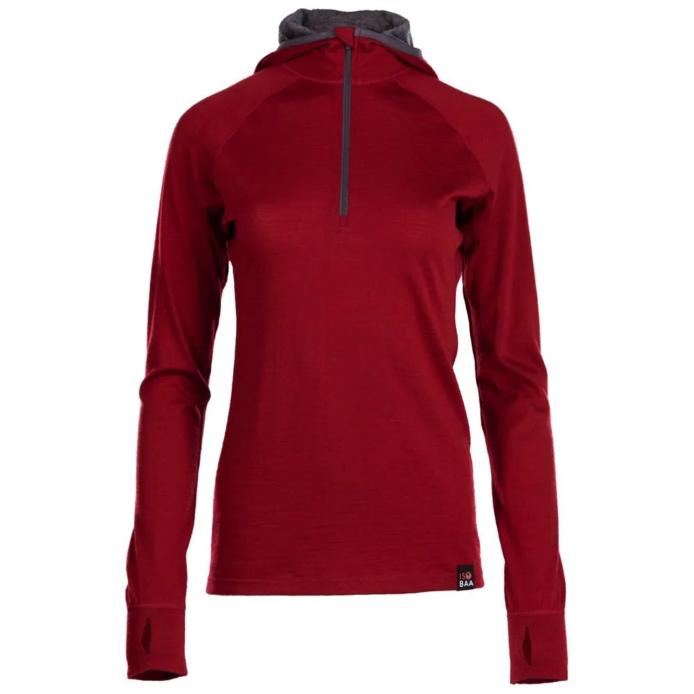 Womens Merino 200 Zip Neck Hoodie (Red)