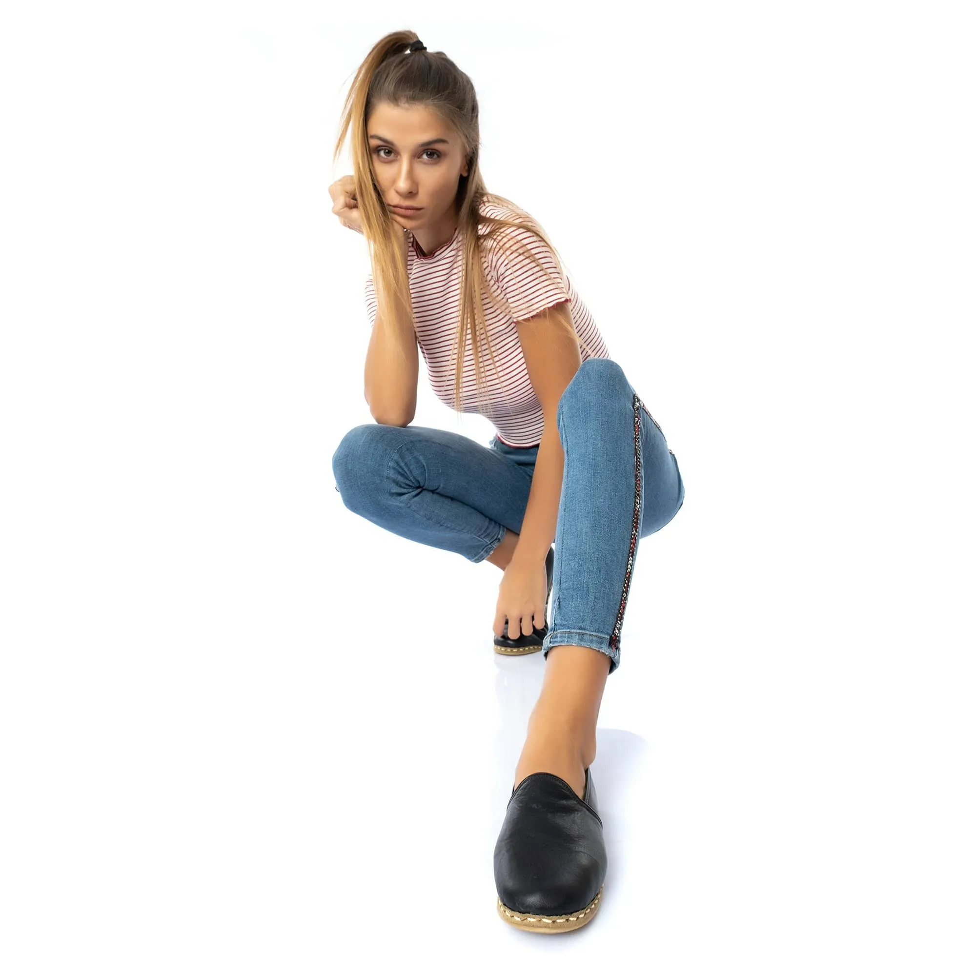 Women's Wrinkled Black Slip On Shoes