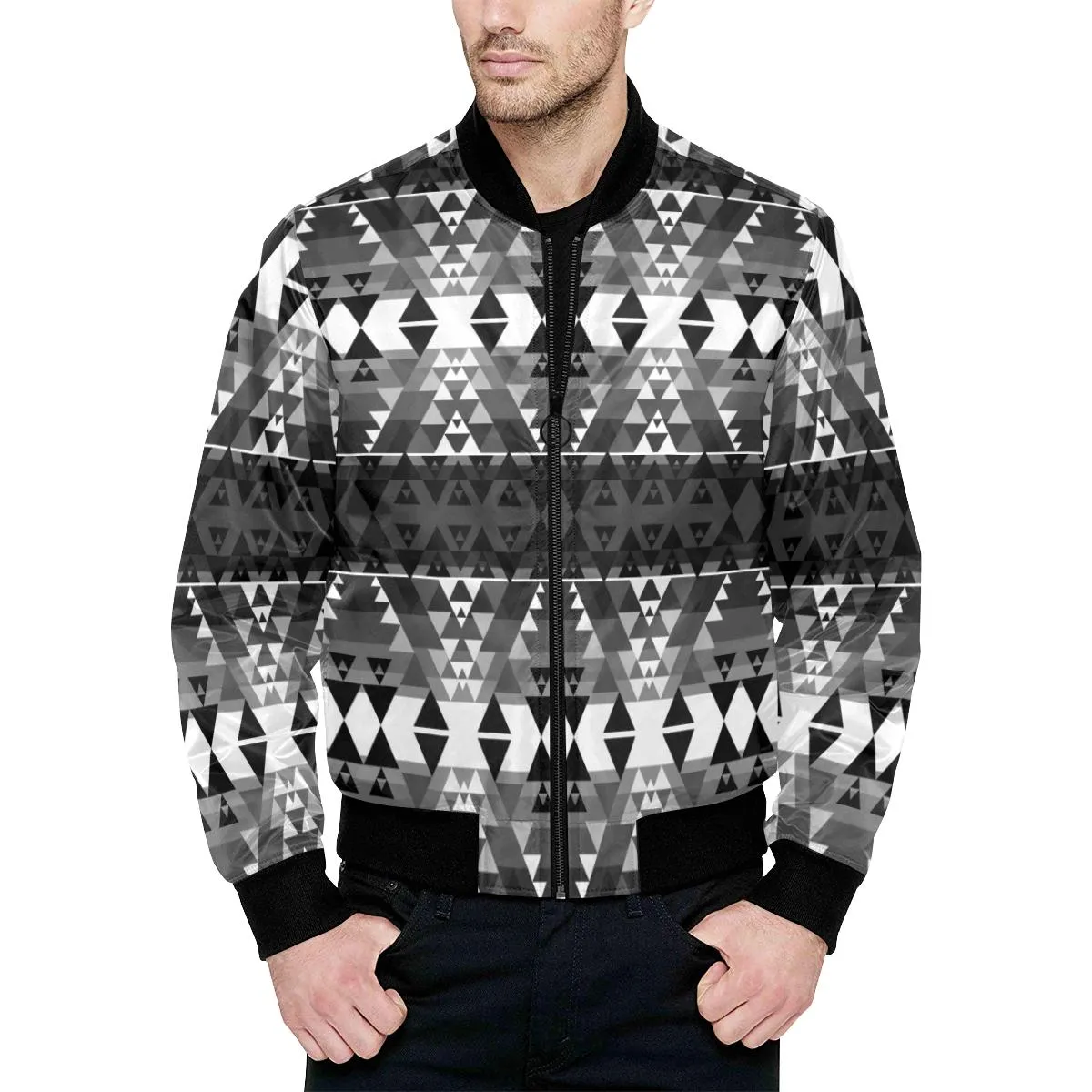 Writing on Stone Black and White Unisex Heavy Bomber Jacket with Quilted Lining